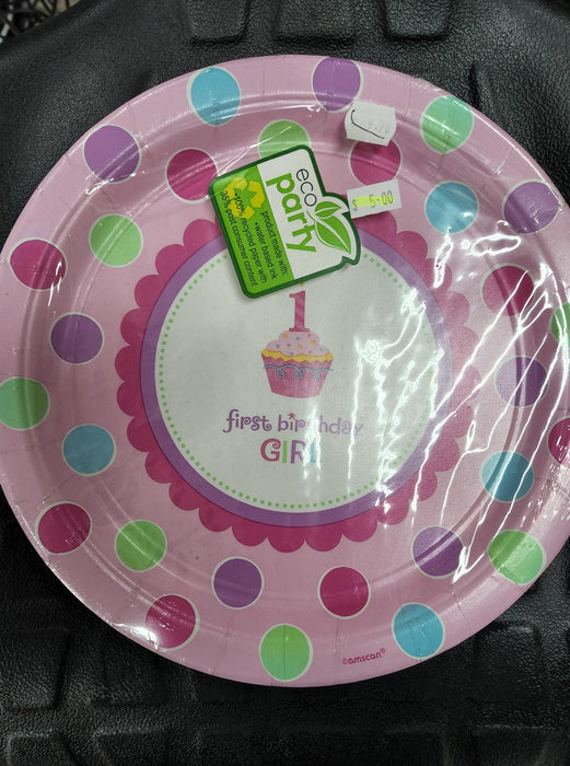 1st Birthday Girl Cupcake Plate 8pck