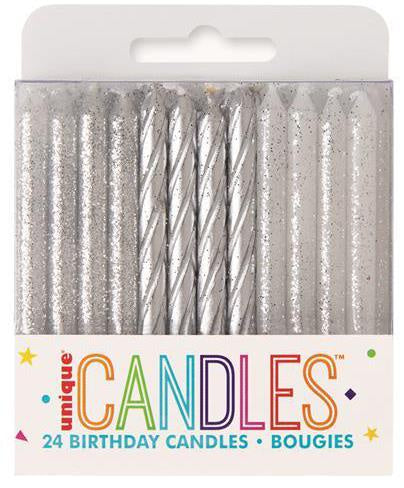Glitter & Metallic Spiral Candles 24 Pack