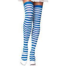 Leg Avenue Nylon Striped Thigh High Stocking White/Blue