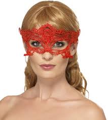 Embroidered Lace Filigree Heart Eyemask Red