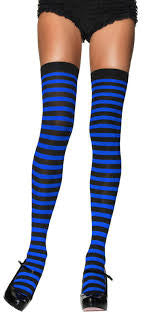 Leg Avenue Nylon Striped Thigh High Stockings Royal Blue/Black