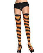 Leg Avenue Nylon Striped Thigh High Stocking Neon Orange/Black