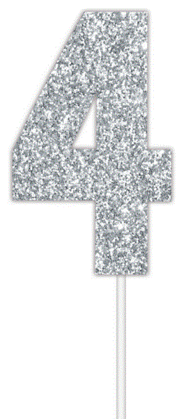 Cake Topper Glitter Silver Number 4