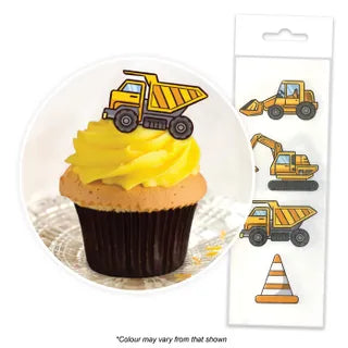 Construction Edible Wafer Cupcake Toppers  16 Piece Pack
