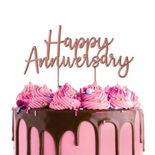 Happy Anniversary Rose Gold Metal Cake Topper