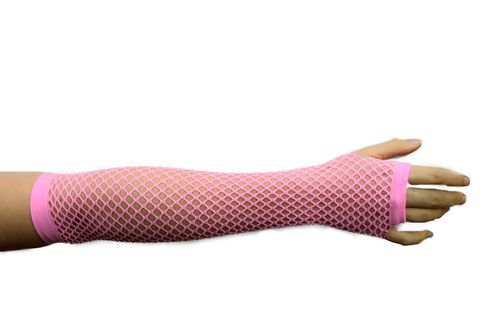 Long Fishnet Fingerless Gloves - Pink