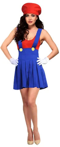 Red Plumber Girl Adult Costume Medium