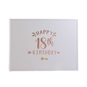 18 Guest Book White With Rose Gold Text