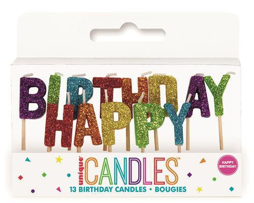 Rainbow Gitter Happy Birthday Candles