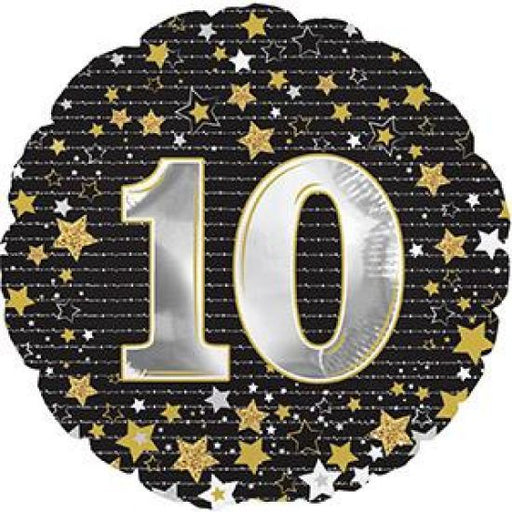 10 Gold Star Black 18" Foil Balloon