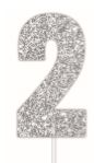 Cake Topper Glitter Silver Number 2