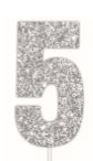 Cake Topper Glitter Silver Number 5