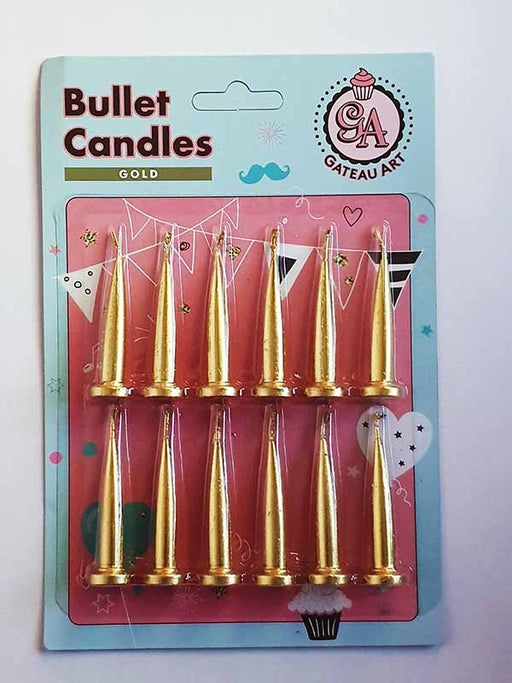 Gold Plain Bullet Candles Pack of 12
