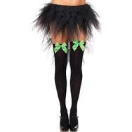 Leg Avenue Nylon Over The Knee Black With Lime Green Bow