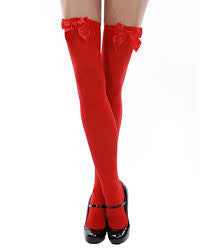 Leg Avenue Nylon Over The Knee Red With Red Bows