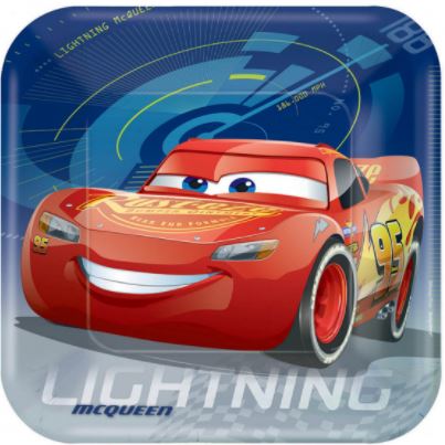 Cars 3 23cm Square Plates 8 Pack
