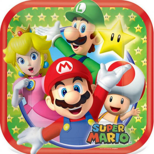 Super Mario Bros 17cm Square Plate 8 Pack