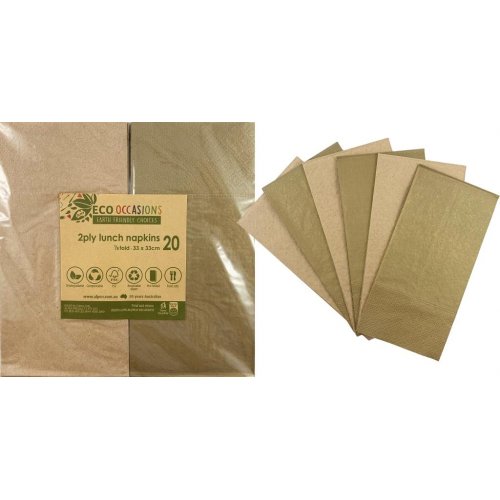 Napkins Lunch 1/8 fold Metallic Gold & Kraft P20x10