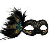 Adrianna Black & Gold Feather Eye Mask