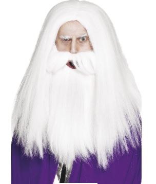 Magician Set, White, with Wig and Beard