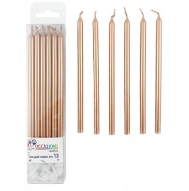 Metallic Slim Candles 12 Pack