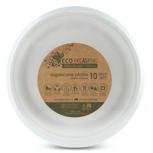 Sugarcane Dinner Plates 230mm White Pack of 10