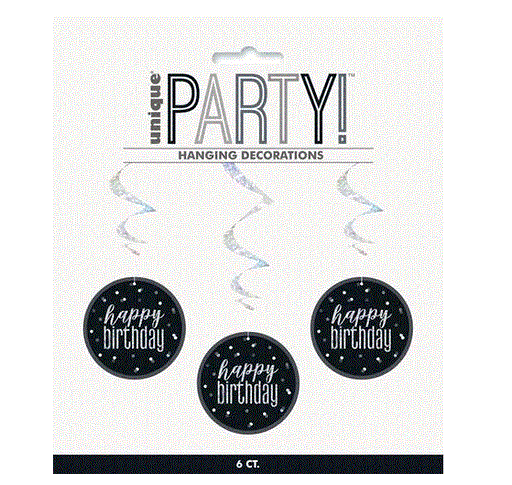 Black H/B'day 6 Swirl Deco