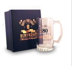 Tankard 80th Happy Birthday Gold/Silver Print 470ml