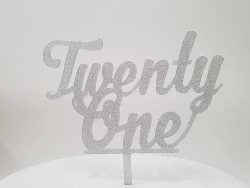 Twenty One Silver Glitter Acrylic Cake Topper