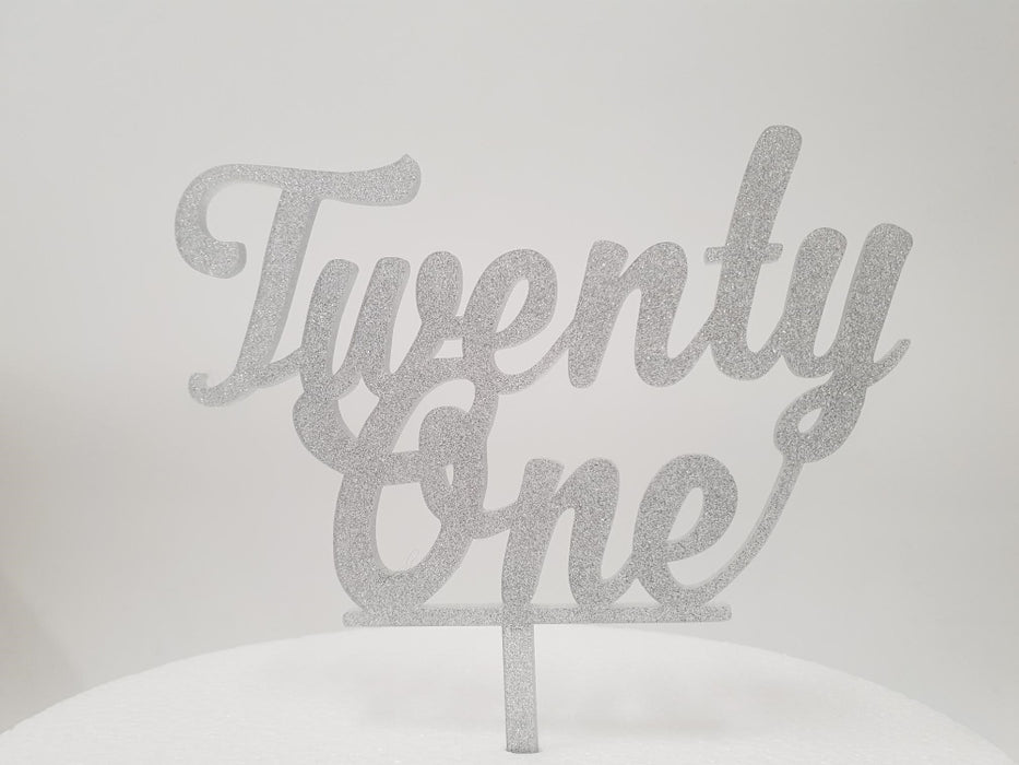 Twenty One Silver Glitter Acrylic Cake Topper