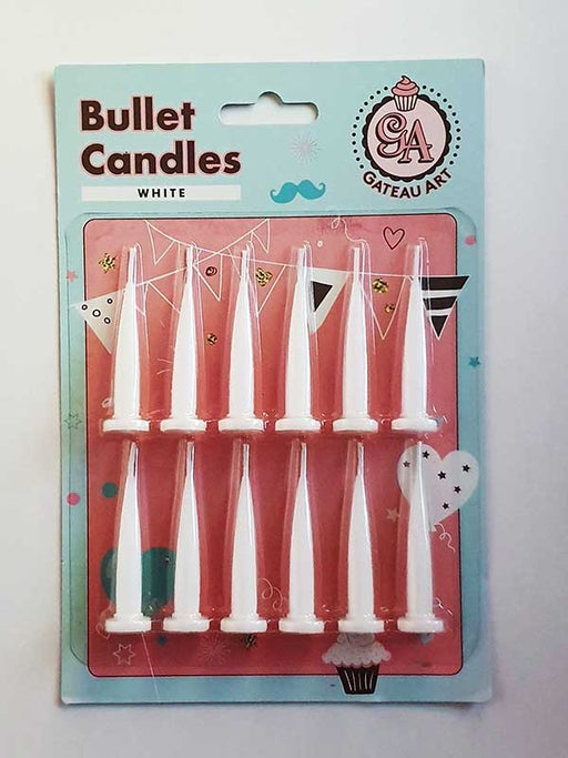 White Plain Bullet Candles Pack of 12